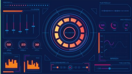 Futuristic speed interface/Digital screen/Ultra detailed abstract digital background. Blinking and switching indicators and statuses. Command center, big data, machine deep learning, data analytics - Powered by Adobe