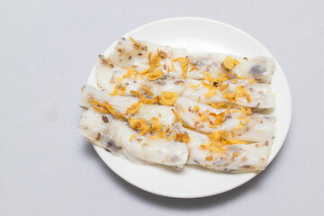 Banh cuon, vietnamese steamed rice noodle roll, vietnamese popular breakfast food