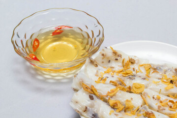 Banh cuon, vietnamese steamed rice noodle roll, vietnamese popular breakfast food