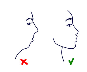 Silhouette of a female head on a white background. Facial correction and posture. Vector illustration. © alina_polina