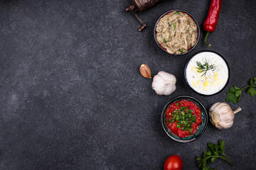 Baba ganoush, tzatziki and tomato ezme