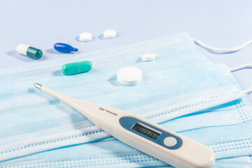 Background concept for news about the novel coronavirus COVID-19 pandemic, antiviral medical mask...
