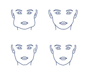 Woman's face on a white background. Cheekbone correction. Vector illustration.