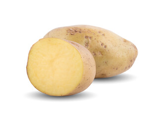 Isolated potatoes. Whole potatoe and cut isolated on white background