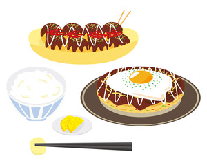 たこ焼きとお好み焼きのベクターイラスト