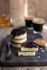 Tofu fritters with chocolate and coffee shot 