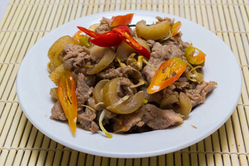 fried beef with chilli and tubers, cuisine Vietnam