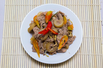 fried beef with chilli and tubers, cuisine Vietnam