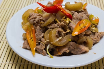 fried beef with chilli and tubers, cuisine Vietnam