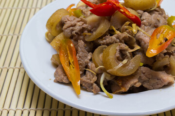 fried beef with chilli and tubers, cuisine Vietnam