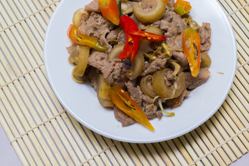 fried beef with chilli and tubers, cuisine Vietnam