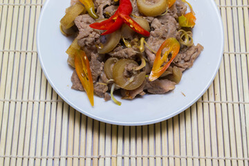 fried beef with chilli and tubers, cuisine Vietnam