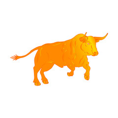 The bull is the zodiac symbol of 2021. Year of the Bull. Golden bull on a white background. Illustration for New year and Christmas.