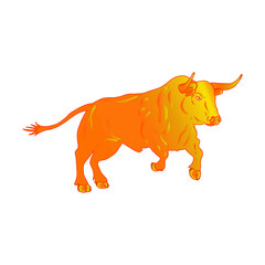 The bull is the zodiac symbol of 2021. Year of the Bull. Golden bull on a white background. Illustration for New year and Christmas.