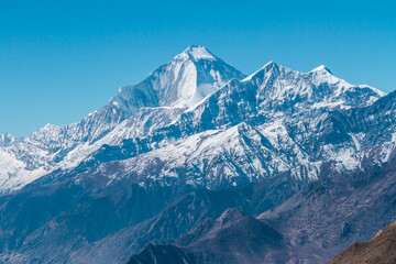 Fototapeta premium Morning in Himalayas mountains, Nepal, Annapurna conservation area, mountain background