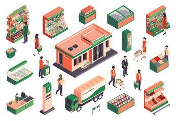 Isometric Supermarket Icon Set