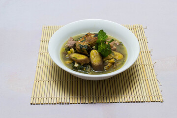 banana tofu braised snails . Ingredients: green banana, snail, tofu, pork, vegetables sub , vietnam food ,
