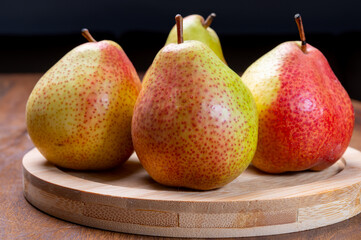 Fresh ripe red yellow forelle pears fruit from Germany