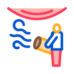 worker heating stretch ceiling with fan icon vector. worker heating stretch ceiling with fan sign. isolated contour symbol illustration