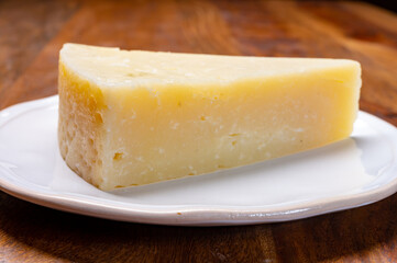 Italian cheese collection, matured pecorino romano hard cheese made from sheep melk