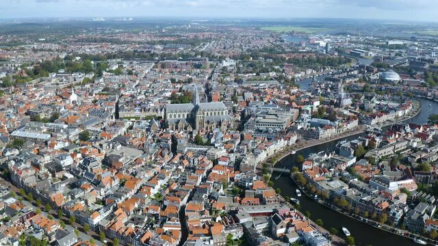 Netherlands, Haarlem - 17-08-2020: view from high above on the city of Haarlem