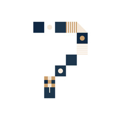 Vector Pixel Art number seven. Colorful number 7 Consist of Modules from Strips, squares and dots on white background. Geometric Alphabet for Posters like electronic scoreboard.