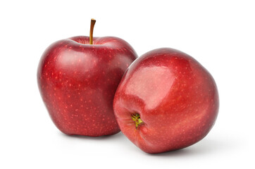 Two red Apples fruit isolated on white background with clipping path.