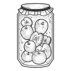 Apple compote. Preservation for the winter. Sketch scratch board imitation.