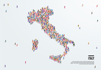 Italy Map. Large group of people form to create a shape of Italy Map. vector illustration.