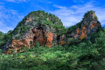Landscape of Mountain Khao Chong Sadet Kanchanaburi Thailand, Mountain with Cloud and Blue Sky