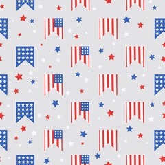 Obraz premium This is a seamless pattern of the flag USA on a gray background. Could be used for flyers, postcards, banners, gift paper, holiday, etc.