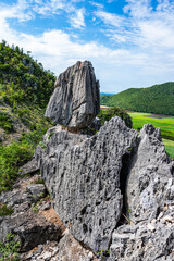 Unseen Thailand of In Kwaen at Khao Chong Sadet Kanchanaburi, A large stone on the top of the mountain