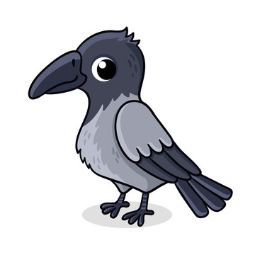 Lonely crow. Vector illustration with cute bird in cartoon style.