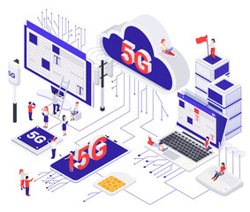 Modern 5G Internet Isometric Concept 