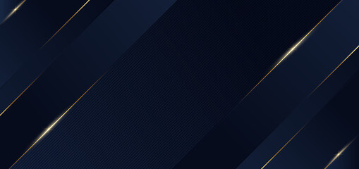 Abstract template blue geometric diagonal background with golden line. Luxury style.