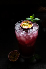 Cocktail with passion fruit and mint 