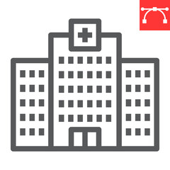 Naklejka premium Hospital line icon, AIDS and building, AIDS center sign vector graphics, editable stroke linear icon, eps 10.