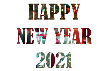 text happy new year 2021 written on christmas background isolated on white