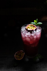 Cocktail with passion fruit and mint 