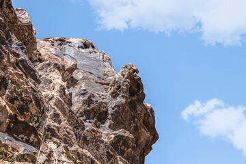 Sharp rocks in the mountains in Kazakhstan.