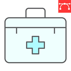 Obraz premium First aid kit color line icon, emergency and medical bag, first aid box sign vector graphics, editable stroke filled outline icon, eps 10.