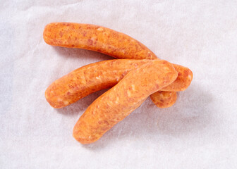 Sausages in a studio setting, isolated on white