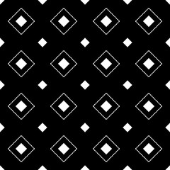 Repeated black diamonds and lines. Ikat wallpaper. Seamless surface pattern design with rhombuses ornament. Lozenge motif. Digital paper for page fills, textile print, web designing. Ethnic vector art