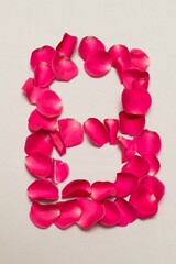 Red rose petals heart. Isolated on white background