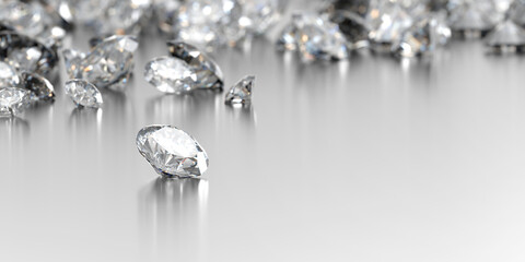 Diamond with group of diamonds background selective focus , 3d illustration.