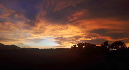 twilight landscape country view evening sunset over the skyline of the city
