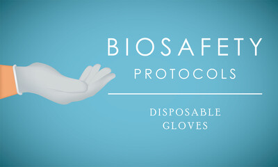 Biosafety protocols poster. Wear disposable gloves - Vector