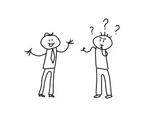 Two people are talking on a white background. Vector illustration.
