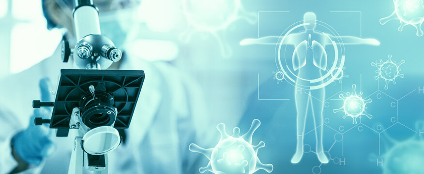 Digital healthcare on hologram virtual screen. Medical science and biotechnology - Powered by Adobe