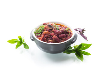 cooked boiled red beans with various vegetables
